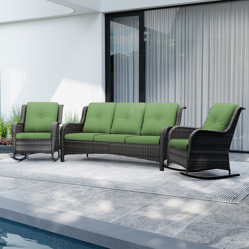 Syanne Wicker 5 - Person Patio Conversation Set with Cushions, Green