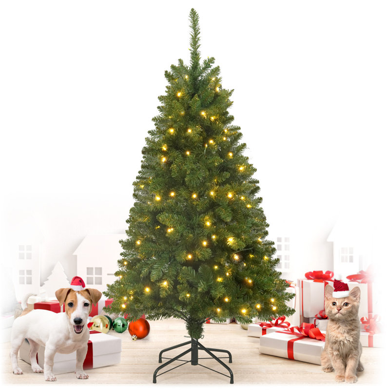 Sapin de Noël artificiel illuminé 4,5 pi, sapin Fraser, pré-articulé, 150 lumières DEL et 483 pointes, 4.5'