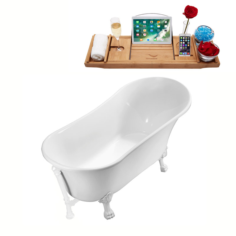 59.1'' x 27.6'' Soaking Acrylic Bathtub, Glossy White, Glossy White