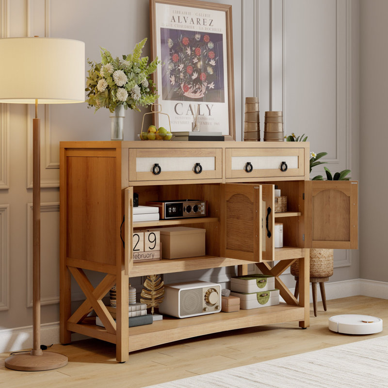 Balconera Farmhouse  47.2"  Entryway  Cabinet With 4 Doors & 2 Drawers Sideboard Buffet For Living Room Hallway, Natural