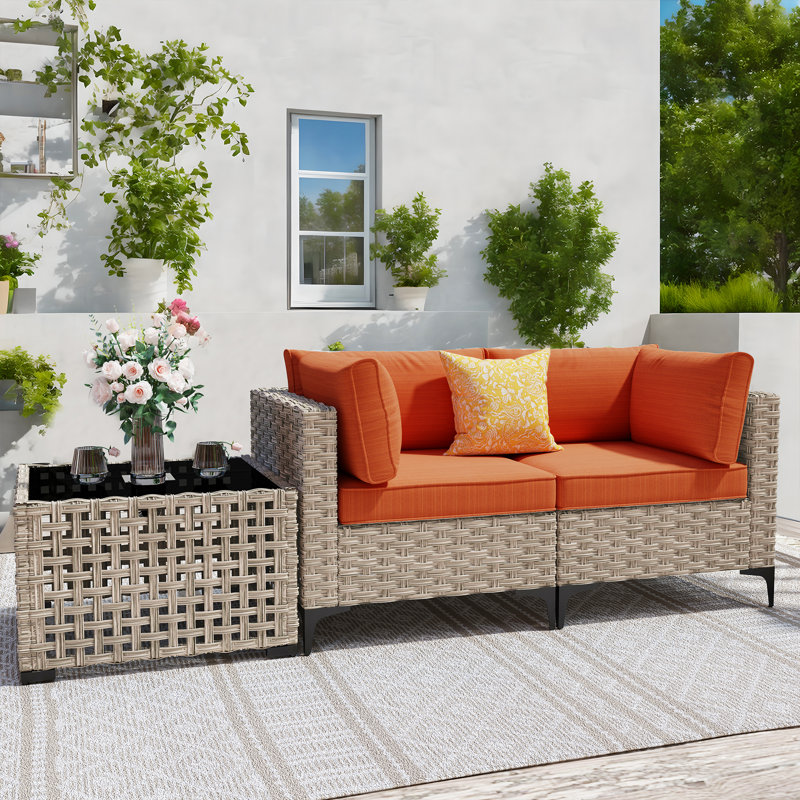 Outdoor Love Seat With Cushion, Orange