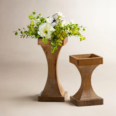 2 Piece Wood Tabletop Candlestick Set
