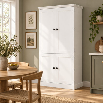 75 Inch Tall Kitchen Pantry Cabinet, Freestanding Food Storage Cabinet with Microwave Stand, 4 Doors, 3 Drawers, Wine Rack Adjustable Shelves for Ki