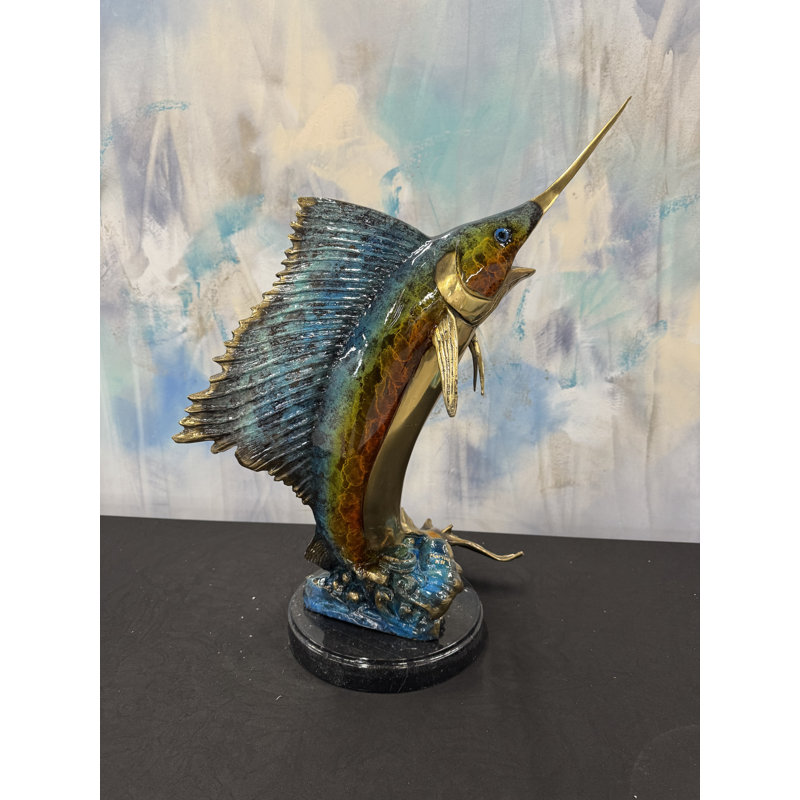 Sculpture en bronze coulé « Phare d'Azur », Blue, Black