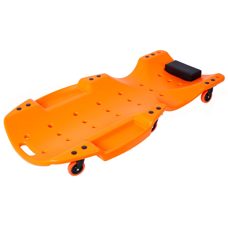 Corps en plastique PEHD ergonomique en plastique moulé par soufflage de 48 po avec appui-tête rembourré et deux plateaux à outils - Capacité de 440 lb ORANGE