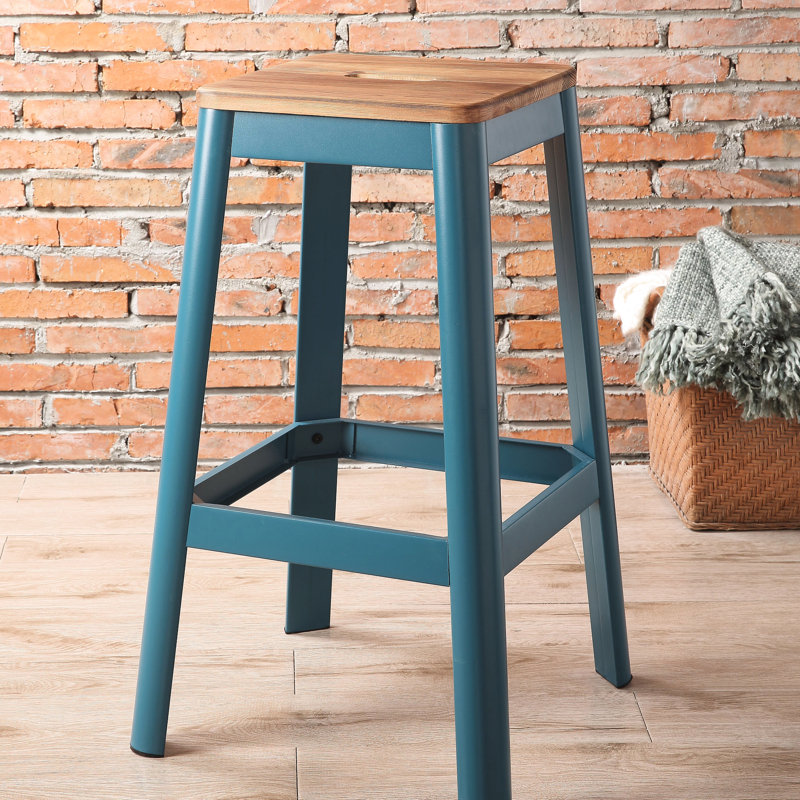 Tabouret de bar rustique et élégant aux couleurs sarcelle naturelles, Naturel