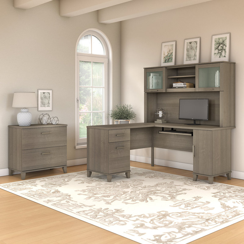 Magomed 3 Piece Computer Desk Office Set, Ash Gray