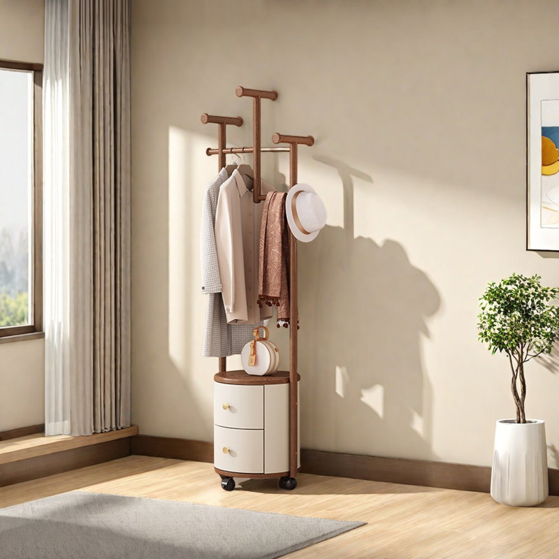 Versatile Closet with Drawers & Shoe Bench, Walnut