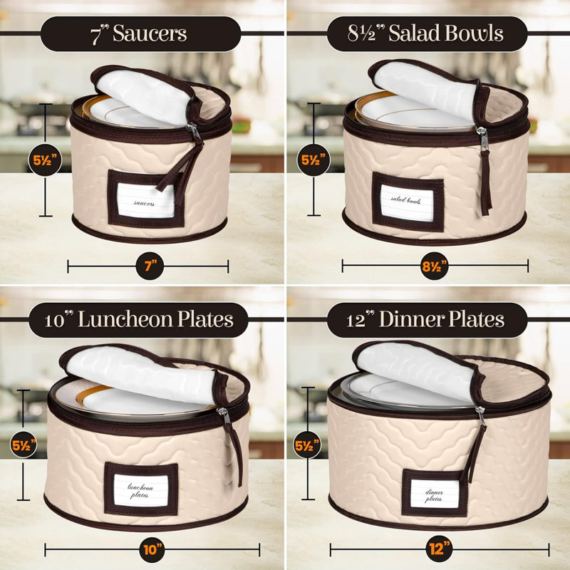 Beige Quilted Microfiber 5-Piece China Storage Set with Dividers