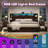 Shila 45.3" Platform Bed Frame with 4 Metal Drawers Storage, LED Bookcase Headboard & 2 Side Shelves, King Size, Brown-1128658722-1128658720