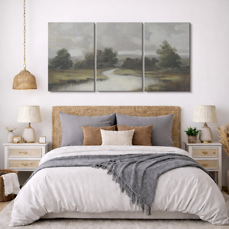 "Natural Forest River Landscape", reproduction sur toile 3 pièces, H 36 po x l 24 po, Toile tendue