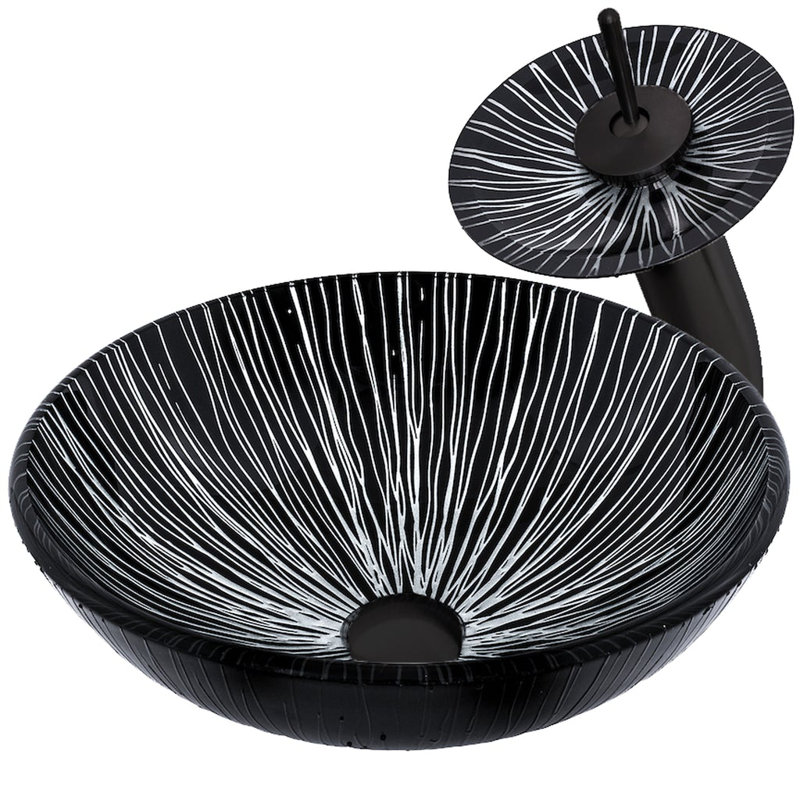 Lavabo de salle de bain vasque circulaire en verre noir peint à la main avec robinet