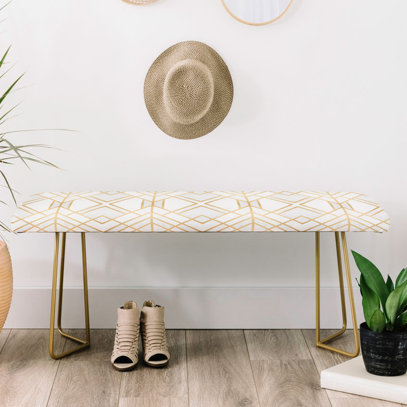 Rudd Upholstered Bench, Yellow/White/Geometric