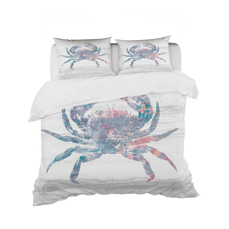 Coastal Duvet Cover Set - Vintage Beige Minimalism Floral Blossoms, Full/Queen Duvet Cover + 2 Shams