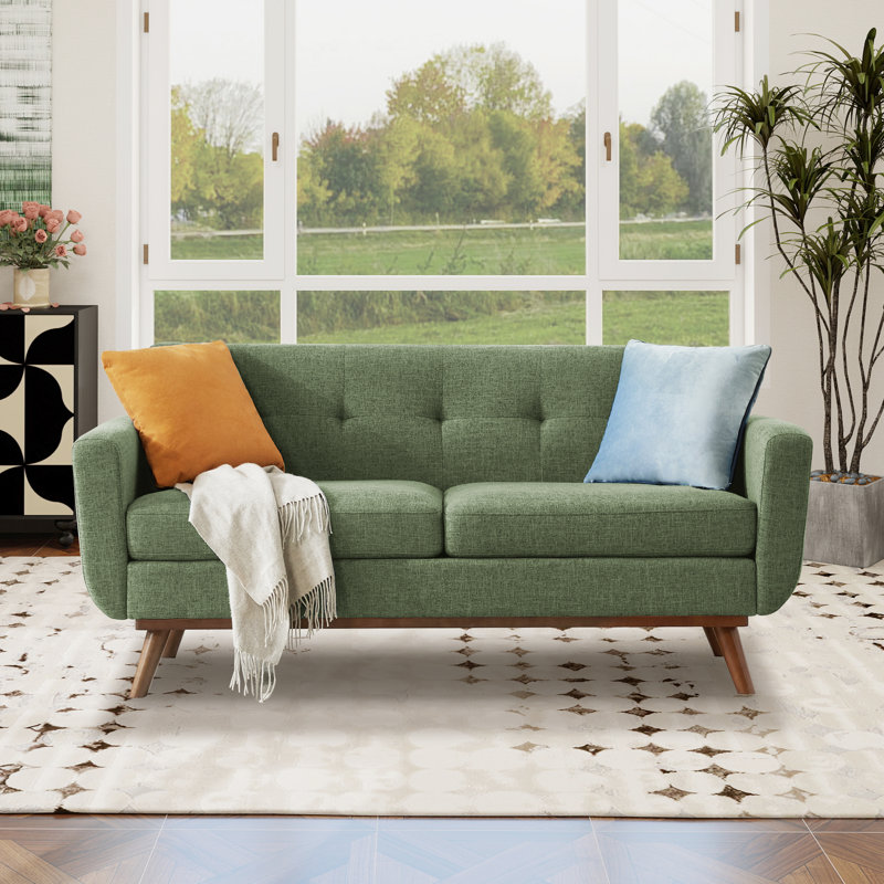 Carmencita 65" Linen Upholstered Square Arm Loveseat, Green, Iron