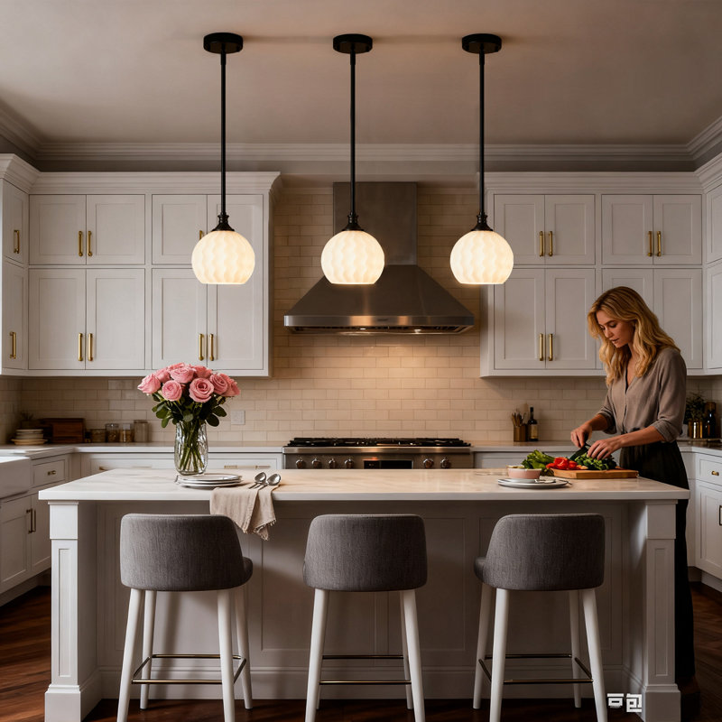 Luminaire suspendu pour îlot de cuisine moderne avec tiges, Matte Black