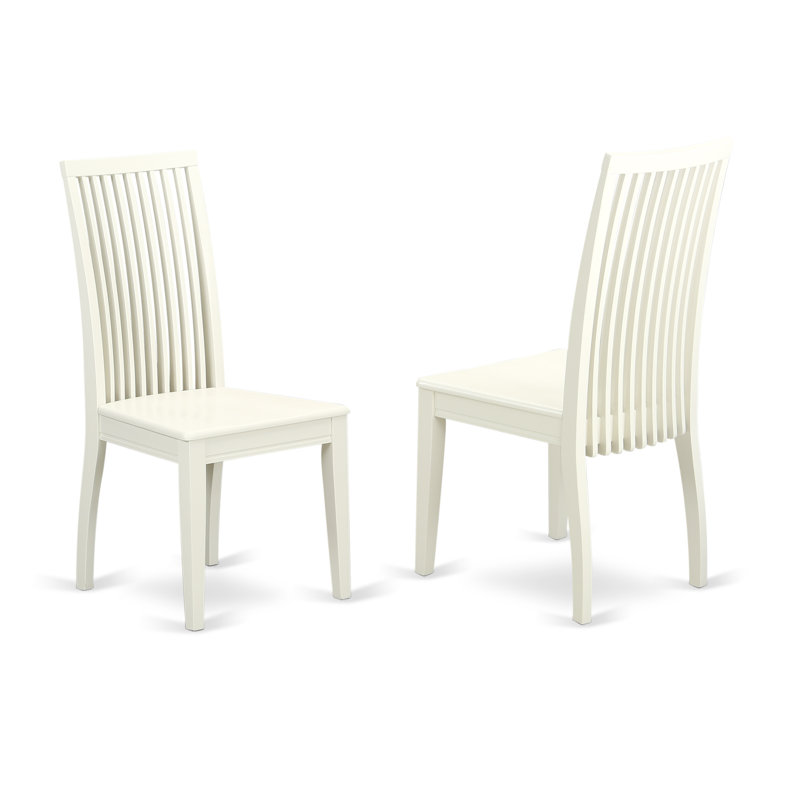 Ipswich Dining Chairs - Slat Back Wood Seat Kitchen Chairs, Set of 2, Linen White, Linen White, Wooden