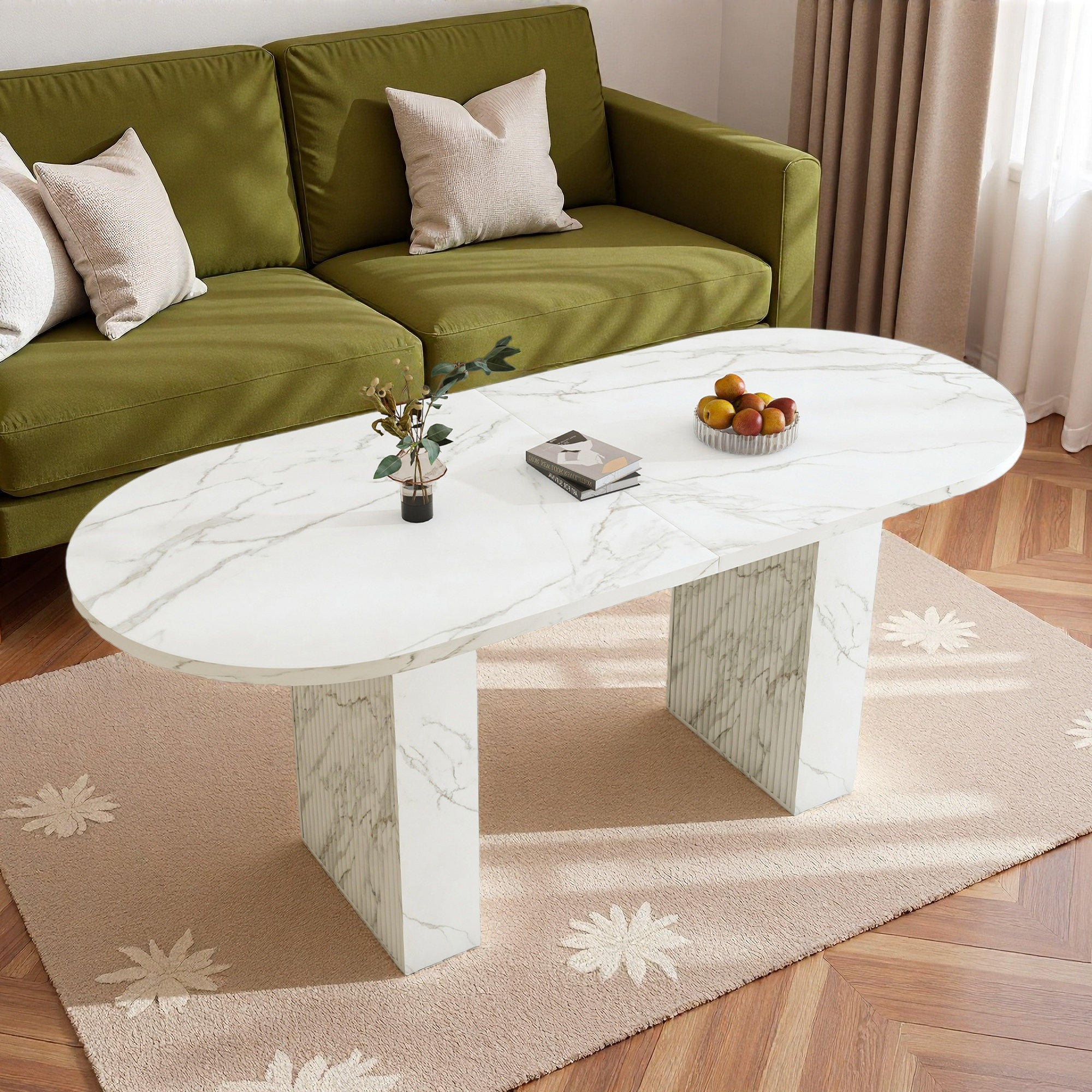 Wrought Studio Oval Dining Table With Marble Top And Sturdy Base ...