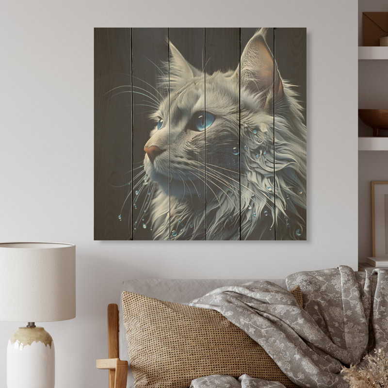 «Nebelung Cat Nightfall Portrait I», art mural en bois sur bois de pin naturel, H 30 po x l 30 po