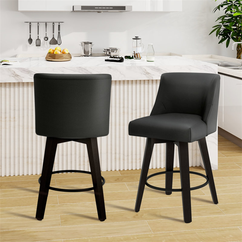 Tabourets de bar et de comptoir Loriell avec structure en bois massif, Black, 2