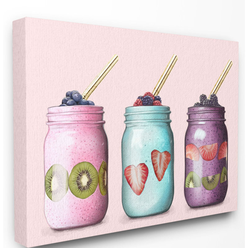 «Fruit Smoothie Jars Food Pink», impression, Toile tendue, H 36 po x l 48 po