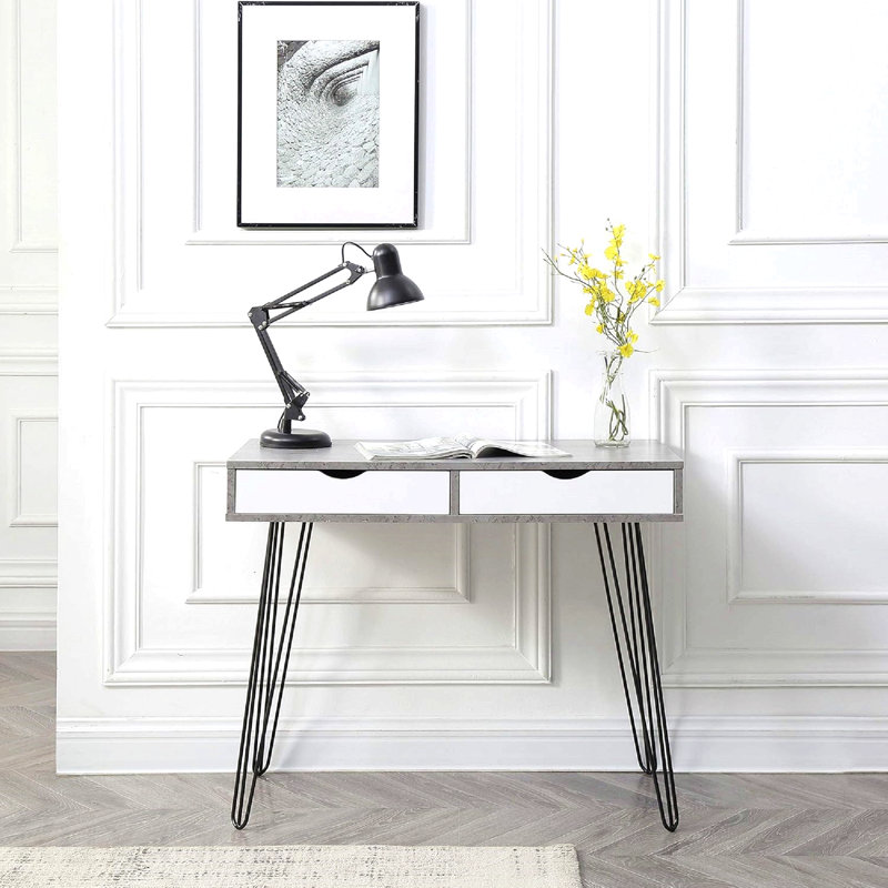 Petit bureau moderne 1 pièce Laurel, gris noir avec tiroirs pour chambre à coucher, bureau à domicile