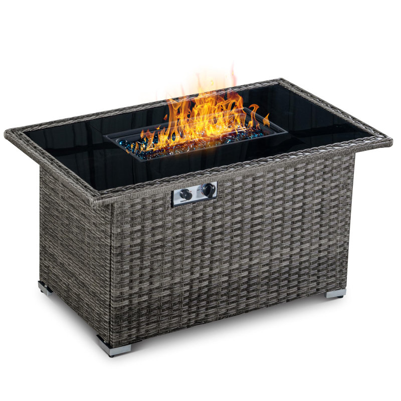 Rectangle Propane Smokeless Fire Pit Table with Hidden Fuel Tank, Grayish Brown