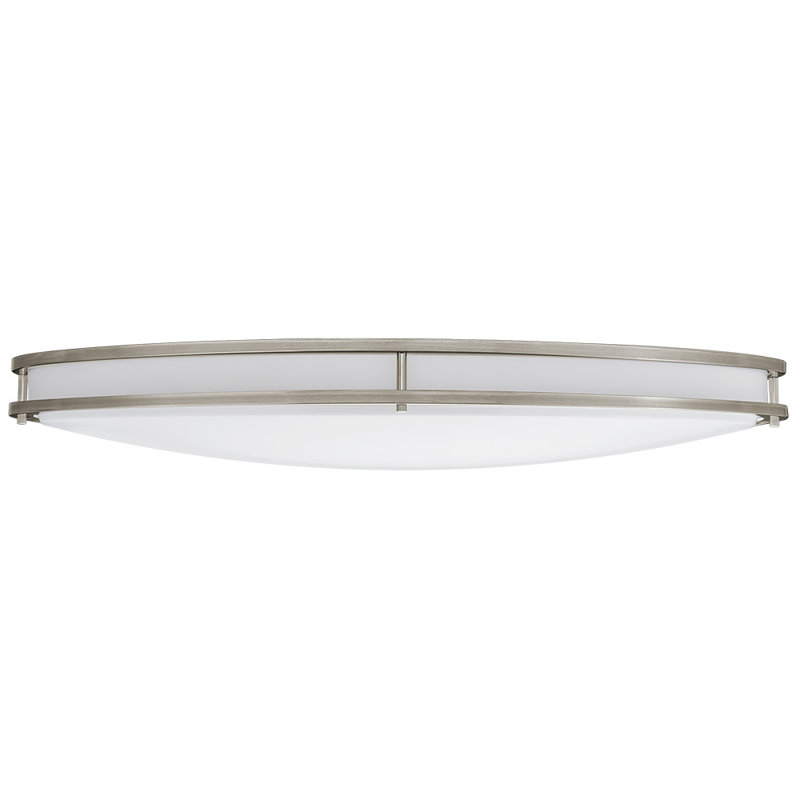 Plafonnier encastré ovale à profil bas avec lumière DEL, Nickel brossé, H 6,42 po x l 35,28 po x P 20,59 po
