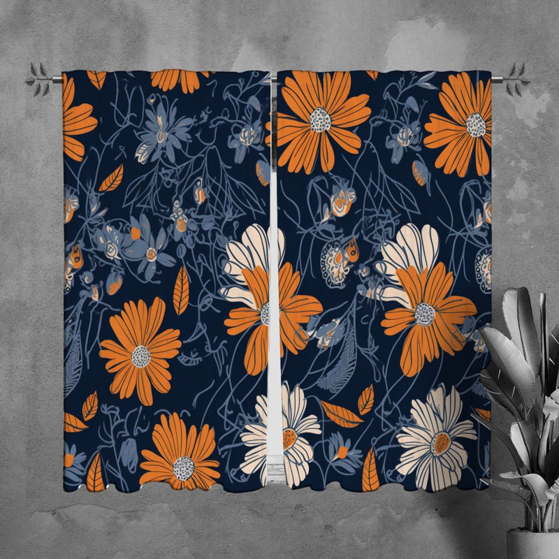Motif de rideaux à motif floral bleu marine - 6051, L 40 po x L 61 po