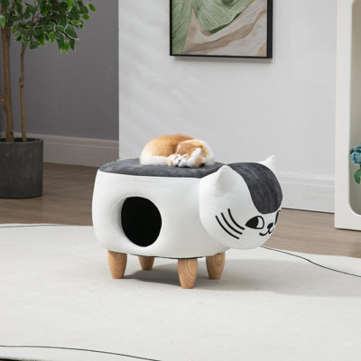 Repose-pieds avec rangement pour chat, 24,01 po x 13,78 po x 14,96 po, fausse fourrure, blanc, rangement, sans outil