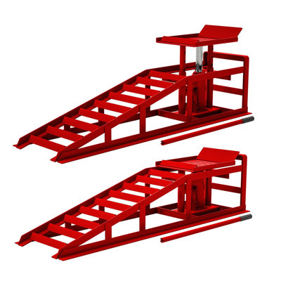 Ensemble de 2 rampes de service hydraulique 5T 11000lbs pour voiture, camion, remorque, rouge, hauteur élevée, profil bas réglable de 11,61 à 16,21 po