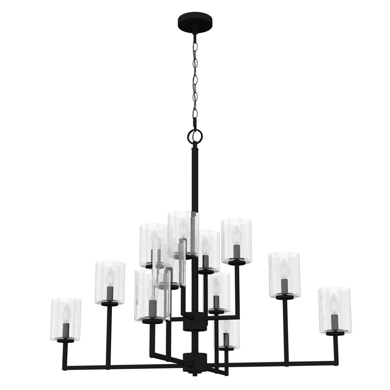 Lustre géométrique à niveaux 12 lumières Kerrison, Fer naturel