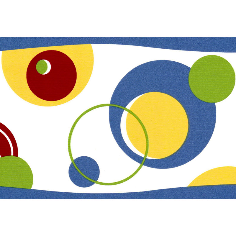 Bordure de papier peint pré-encollée - motif rétro géométrique rose, vert, jaune, blanc, 15 pi X 6 po, Bleu