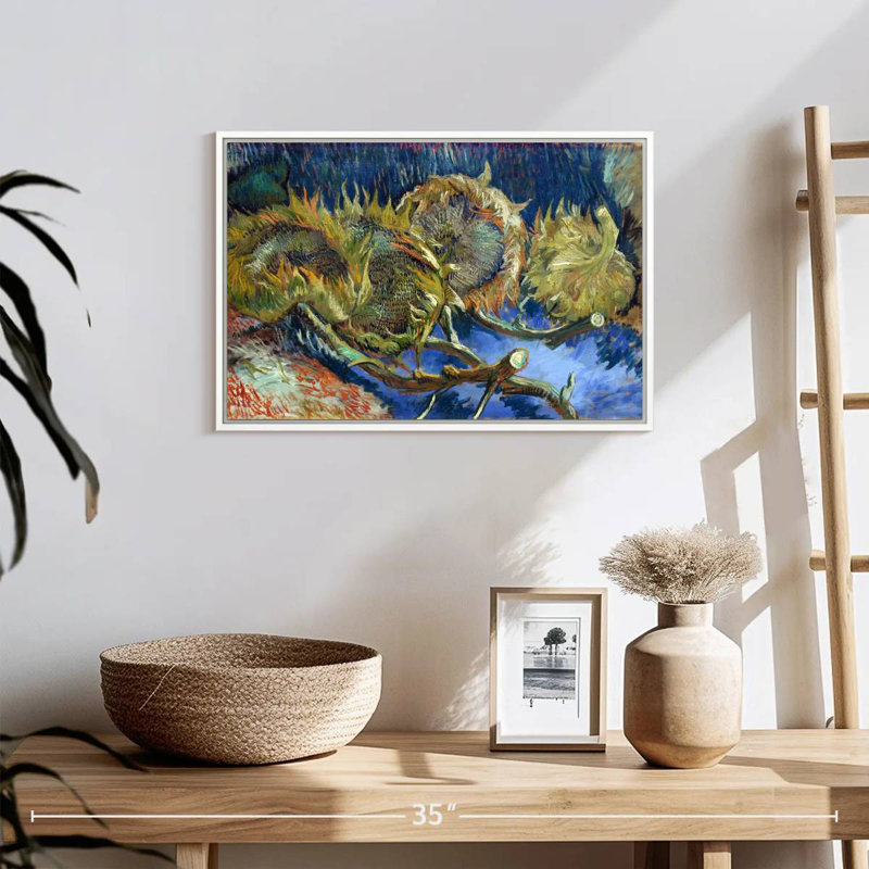 Quatre tournesols passés à la graine, 19 po x 13 po, Cadre flottant blanc
