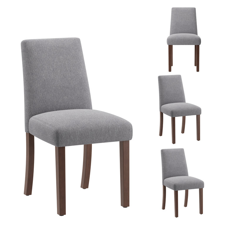 Chaise de salle à manger rembourrée en tissu à haut dossier de 17,3 po de large avec pieds en bois massif, Gris