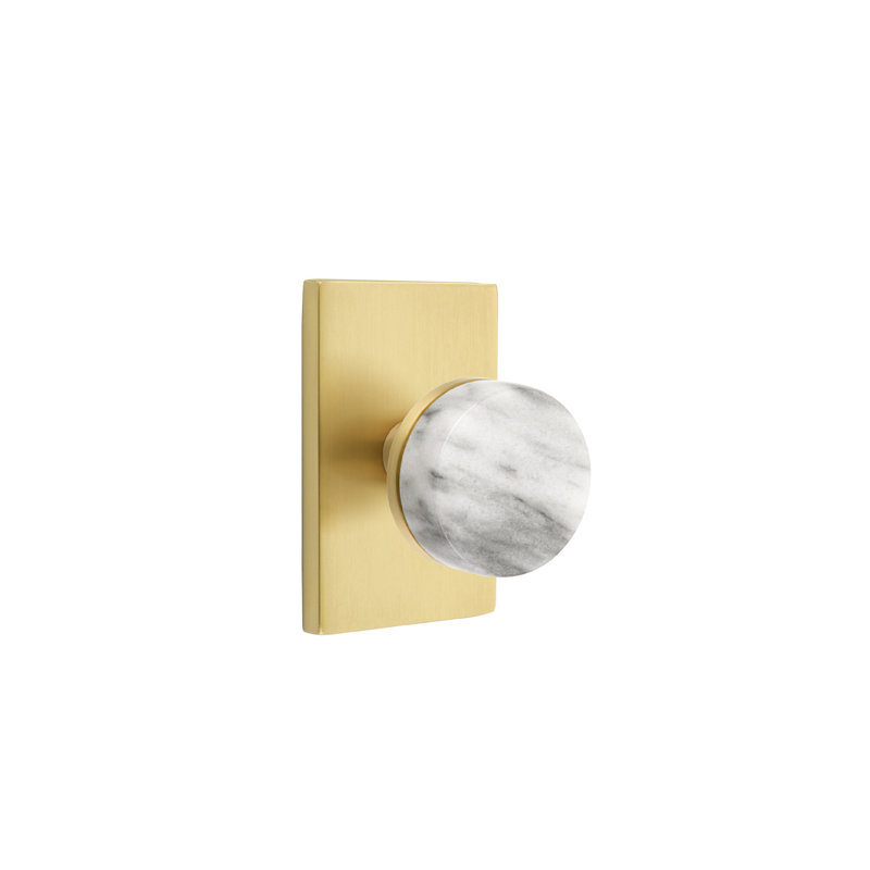 Select Round Knob with Rectangle Rosette, Satin Brass