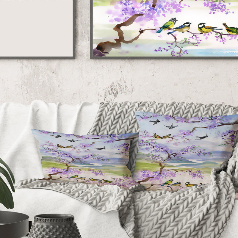 Housse et insert de coussin rectangulaire Birds on Cherry Branch