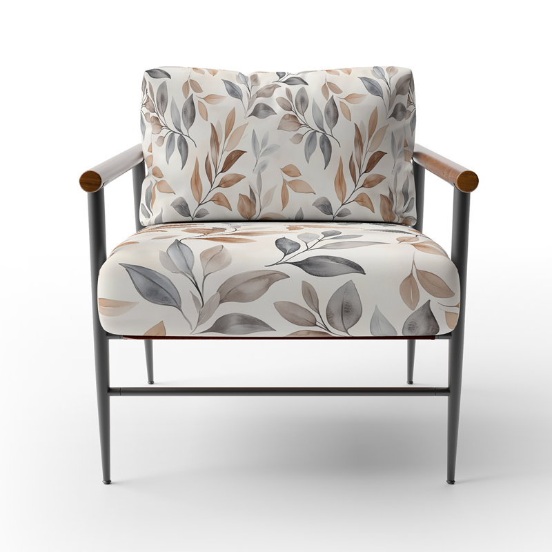 Chaise rembourrée Floral, Bras ronds bruns