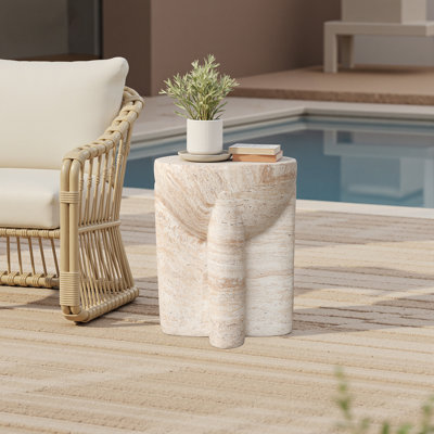 Table d'appoint d'extérieur beige 18,3 po, table d'appoint en faux travertin