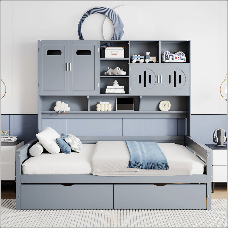 Lit de jour simple en bois avec 2 tiroirs, Blanc, Blanc