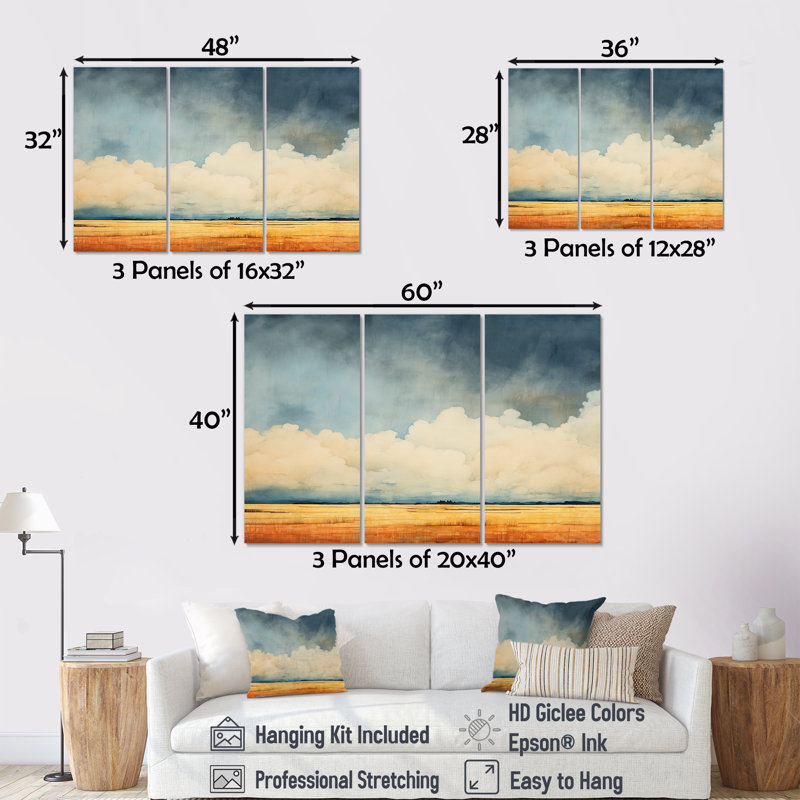 «Beige tempête», ensemble d'art mural sur toile, Toile tendue, H 40 po x l 60 po x P 1 po