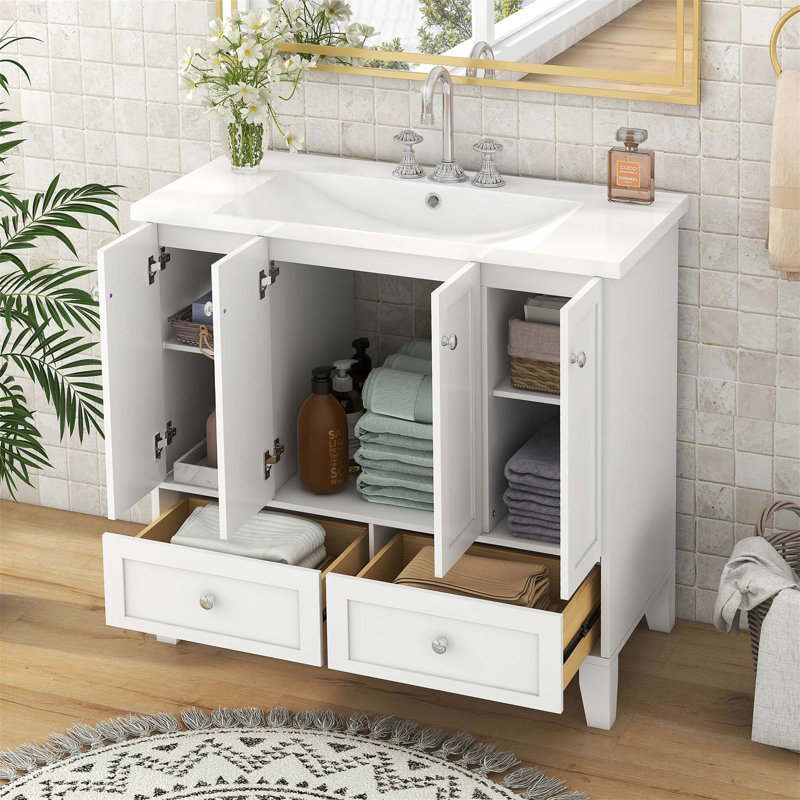 Meuble-lavabo simple 36 po avec plateau en résine Shoreditch, Blanc