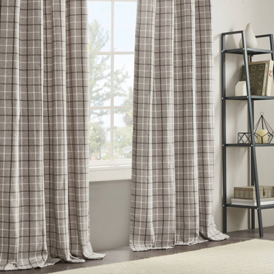 Anaheim Brown Woven Plaid Room Darkening Thermal Fleece Lined Single 50x95" Curtain Panel