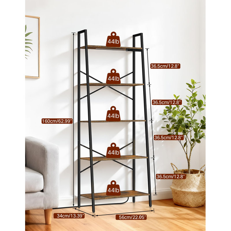 160cm H x 56cm W Metal Etagere Bookcase, Brown