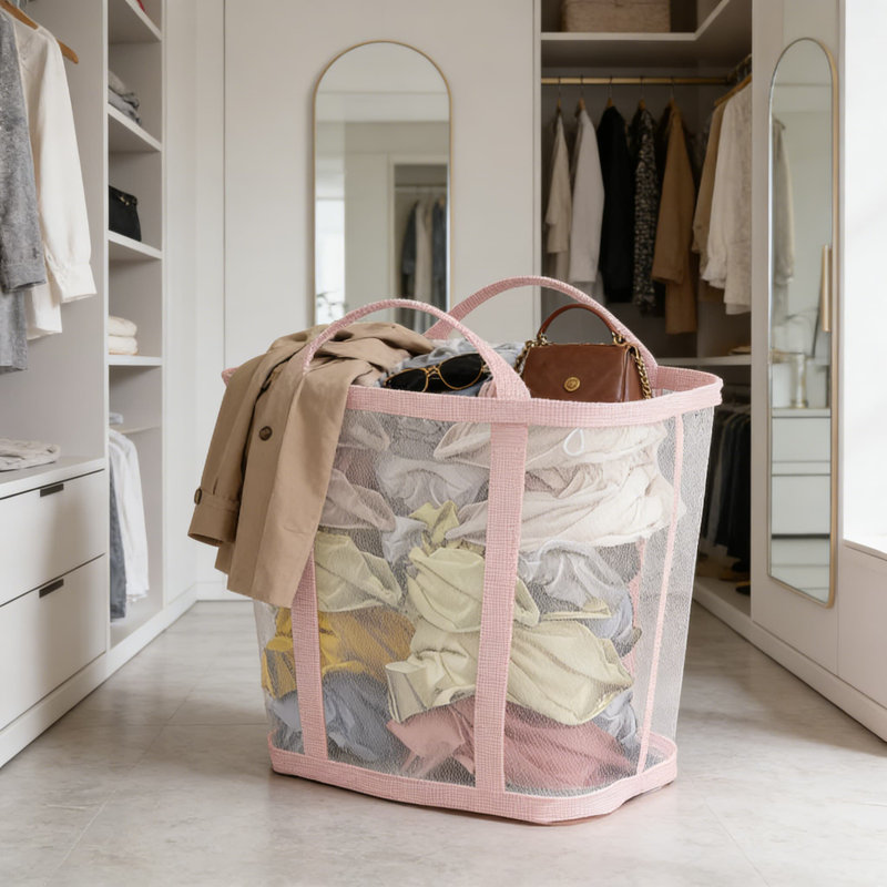 Pink,4Pcs,Foldable Laundry Hamper With Mesh Design For Home, Dorm, And Closet Organization - Portable Storage Basket For Clothes, Socks, And Undergarments