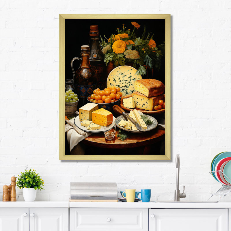 Daijuan Food Cheese Pointillism Dot II, H 32 po x l 16 po x P 1 po, Encadrement doré