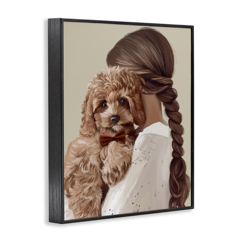 «Girl and Puppy Friendship», estampe numérique, design par Anna Lischenko, H 30 po x l 24 po, Giclée encadrée noir minuit