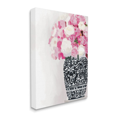 Stupell Industries Soft Pink Carnation Blooms Ornate Pattern Pottery Vase By Amelia Noyes - Floater Frame Painting On C In Wrapped Canvas