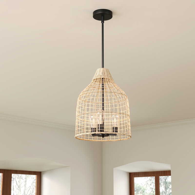 Luminaire suspendu en rotin noir tissé à 3 lumières Araya