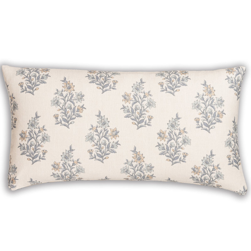 Coussin en polyester Weatherford, Encre florale, Polyester, Rectangle H 14 po x l 36 po